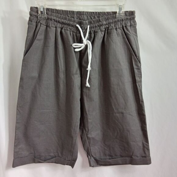 Unbranded Womens Gray Shorts L Cuffed Drawstring Elastic Waist - Picture 1 of 5